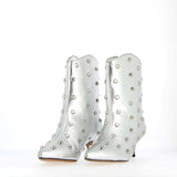 Silver leather ankle boot with studs
