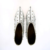 Silver leather ankle boot with studs