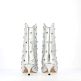 Silver leather ankle boot with studs