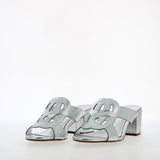 High heel braided leather sandal