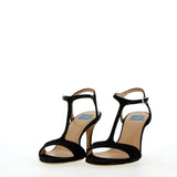 Shiny black high heel sandal