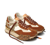 Sneaker cuoio oro in camoscio e nylon con suola light