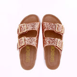 Sandalo platform in glitter oro rosa