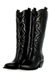 Texano in pelle nera con ricami