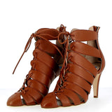 Leather sandal with lace-up heel