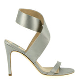 Sandalo cinturino strap in raso grigio argento