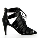 Straps leather sandal with lace-up heel