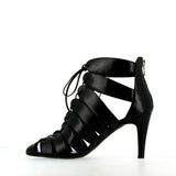Straps leather sandal with lace-up heel