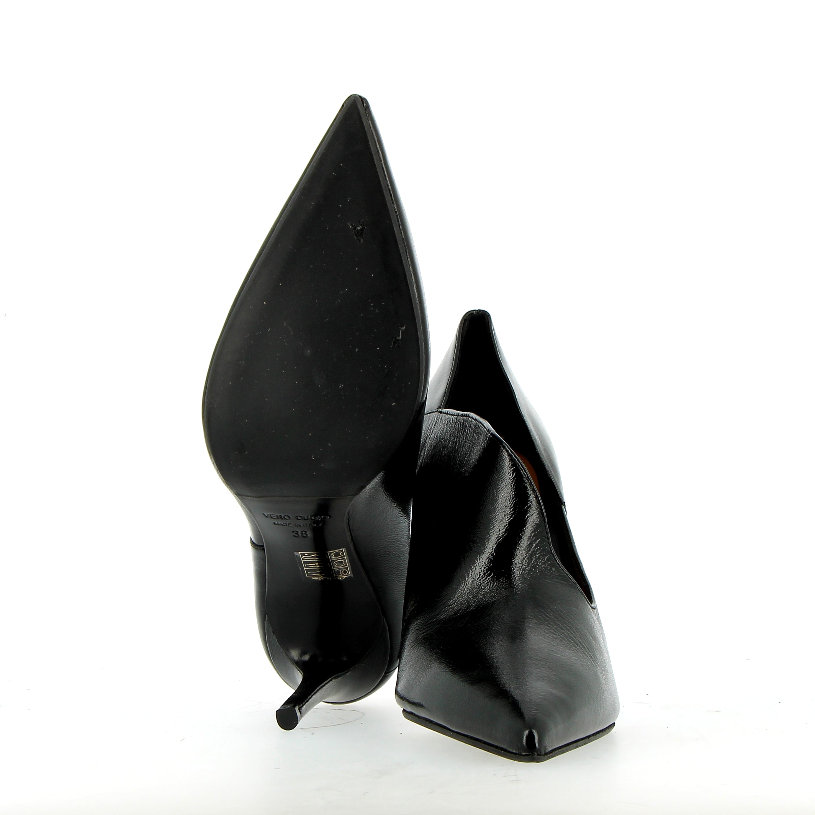 High black naplack leather pump asymmetric design
