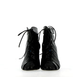 Sandalo invernale nero allacciato su tacco