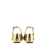 Scarpa in glitter oro con cinturini tacco medio in pelle soft oro