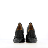 Pointed toe wedge moccasin in black leather