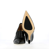 Pointed toe wedge moccasin in black leather