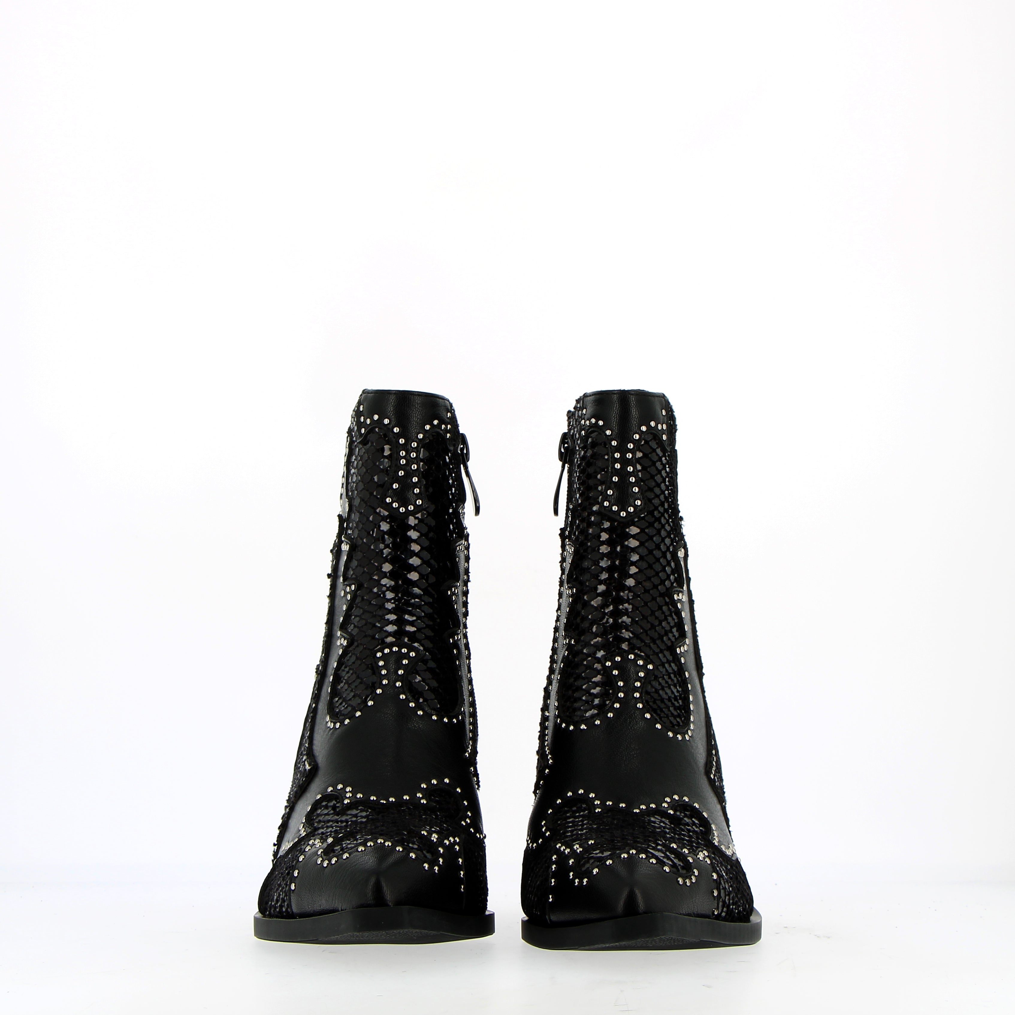 Black ankle boot and studded snake
