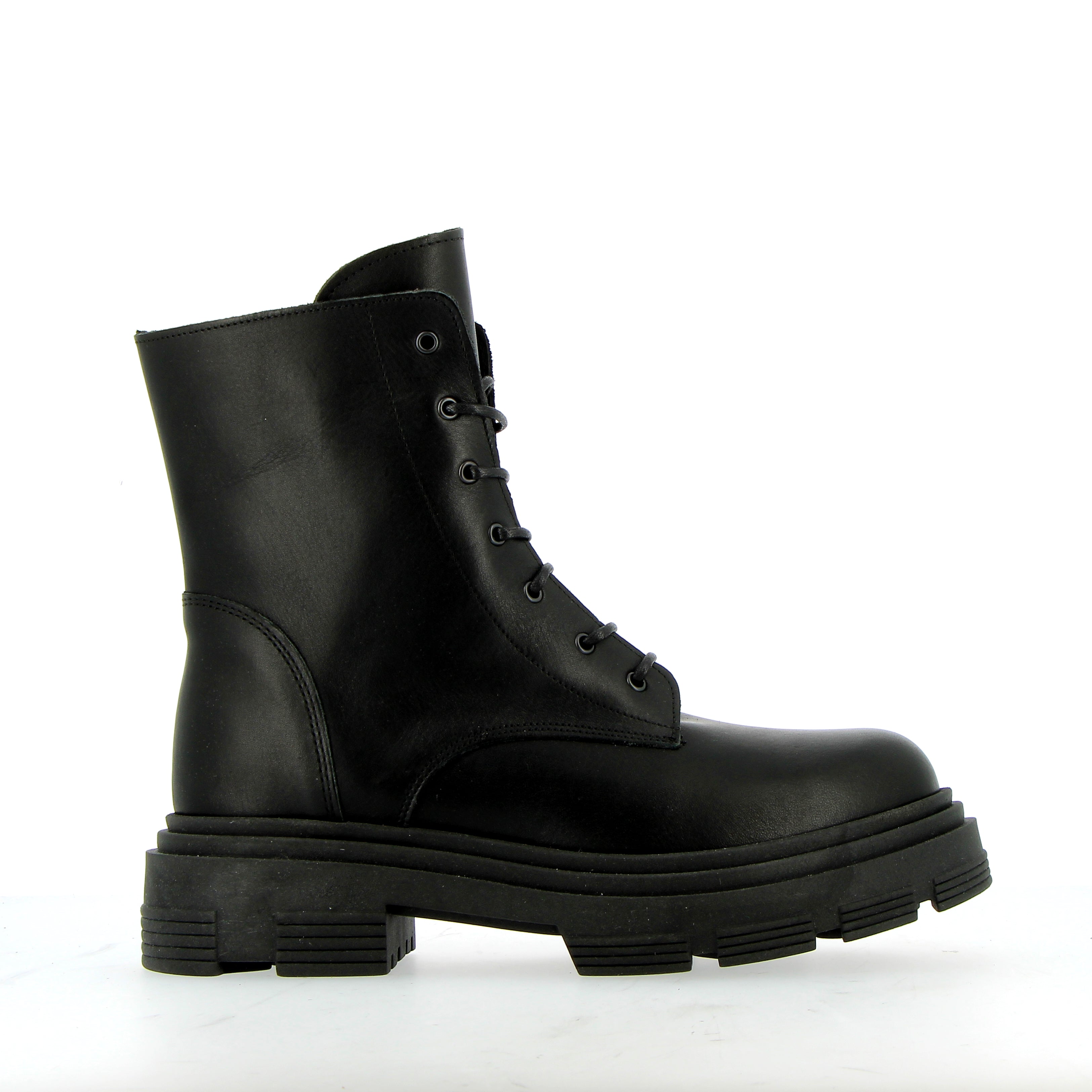 Black leather combat boot zipped
