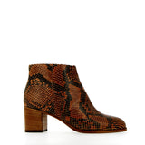 Tobacco snake finish leather ankle boot