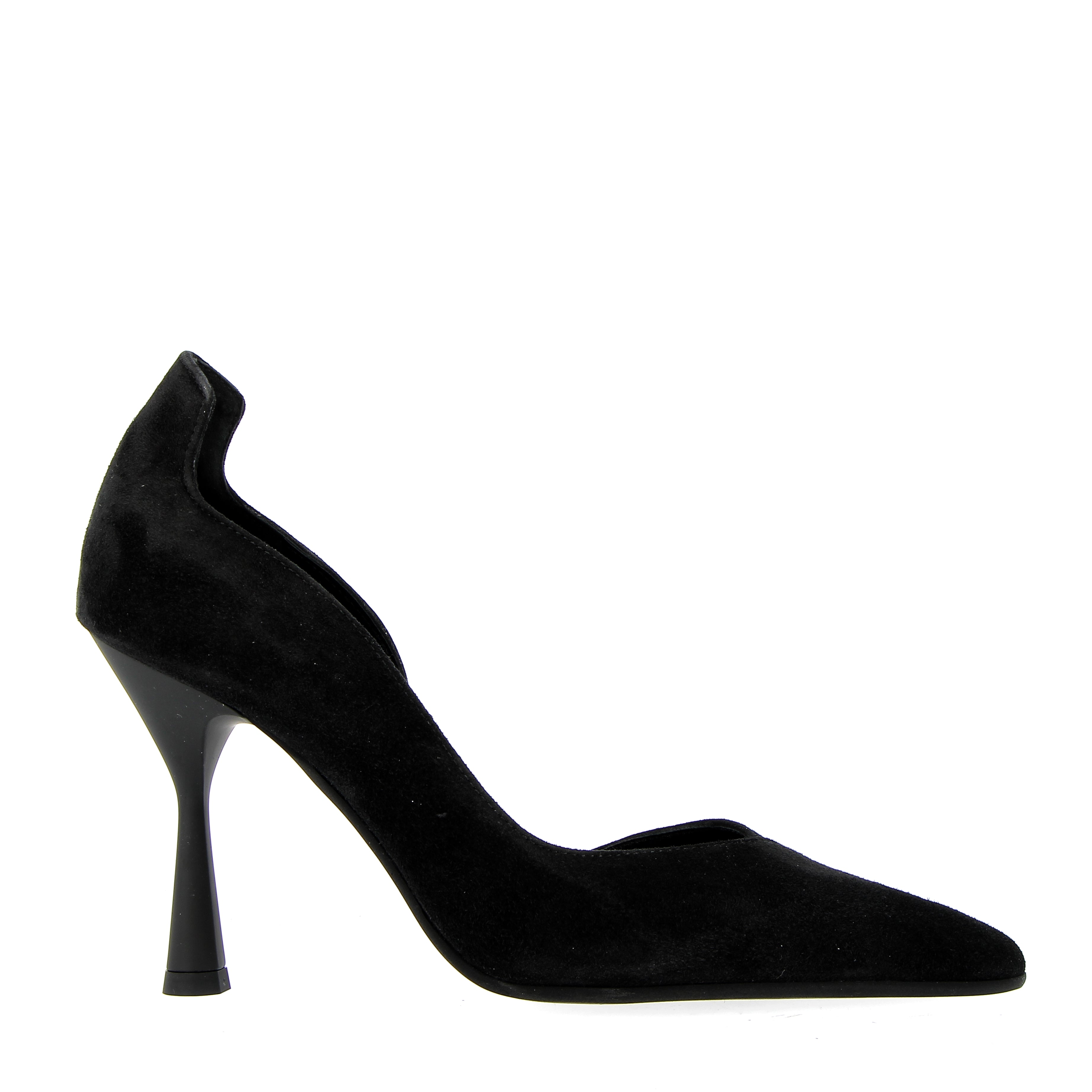 Decolleté in black suede high heel