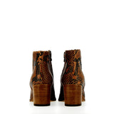 Tobacco snake finish leather ankle boot