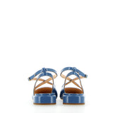 Low blue patent slingback with straps