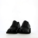 Black calf leather loafer with low heel