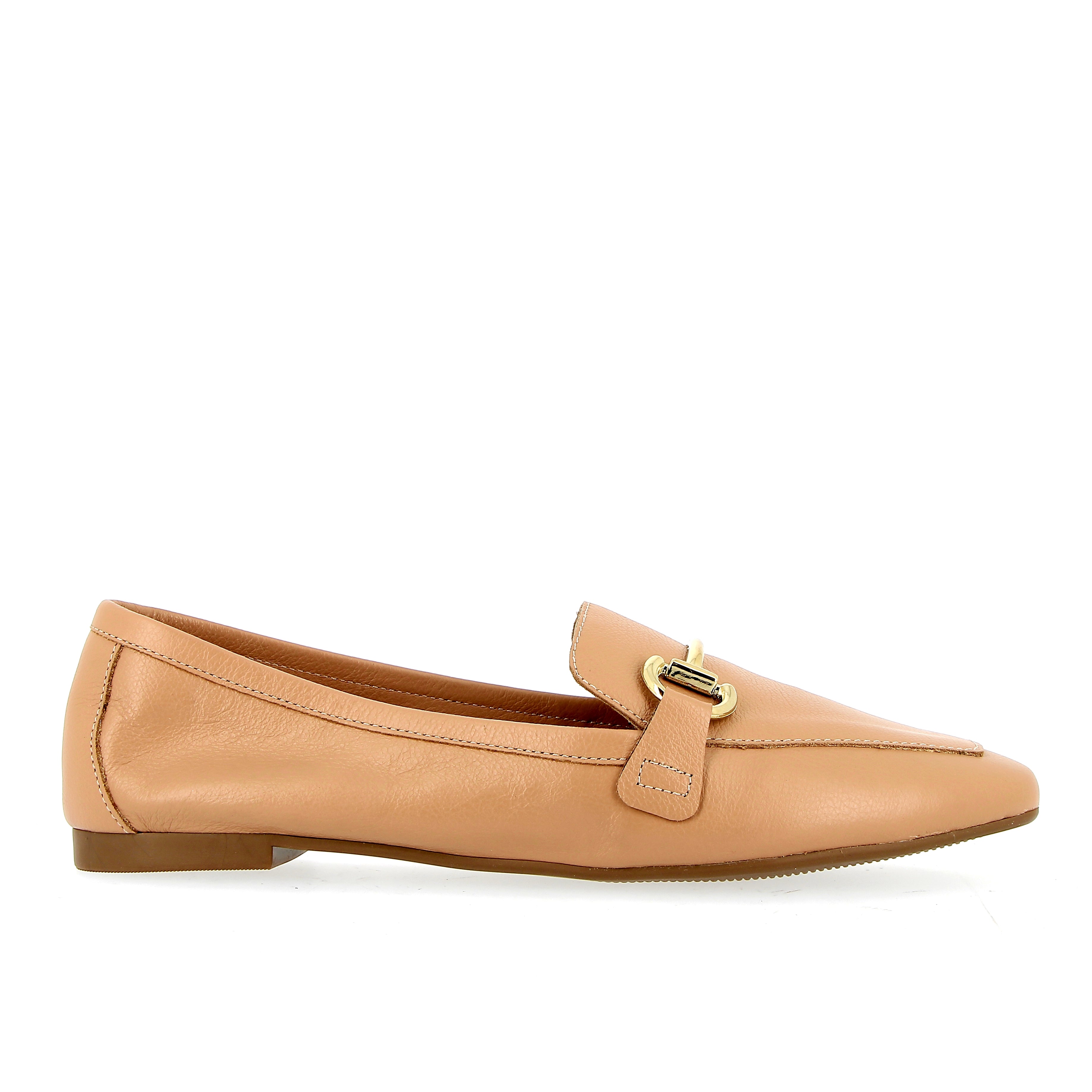 Nude leather moccasin with golden buckle