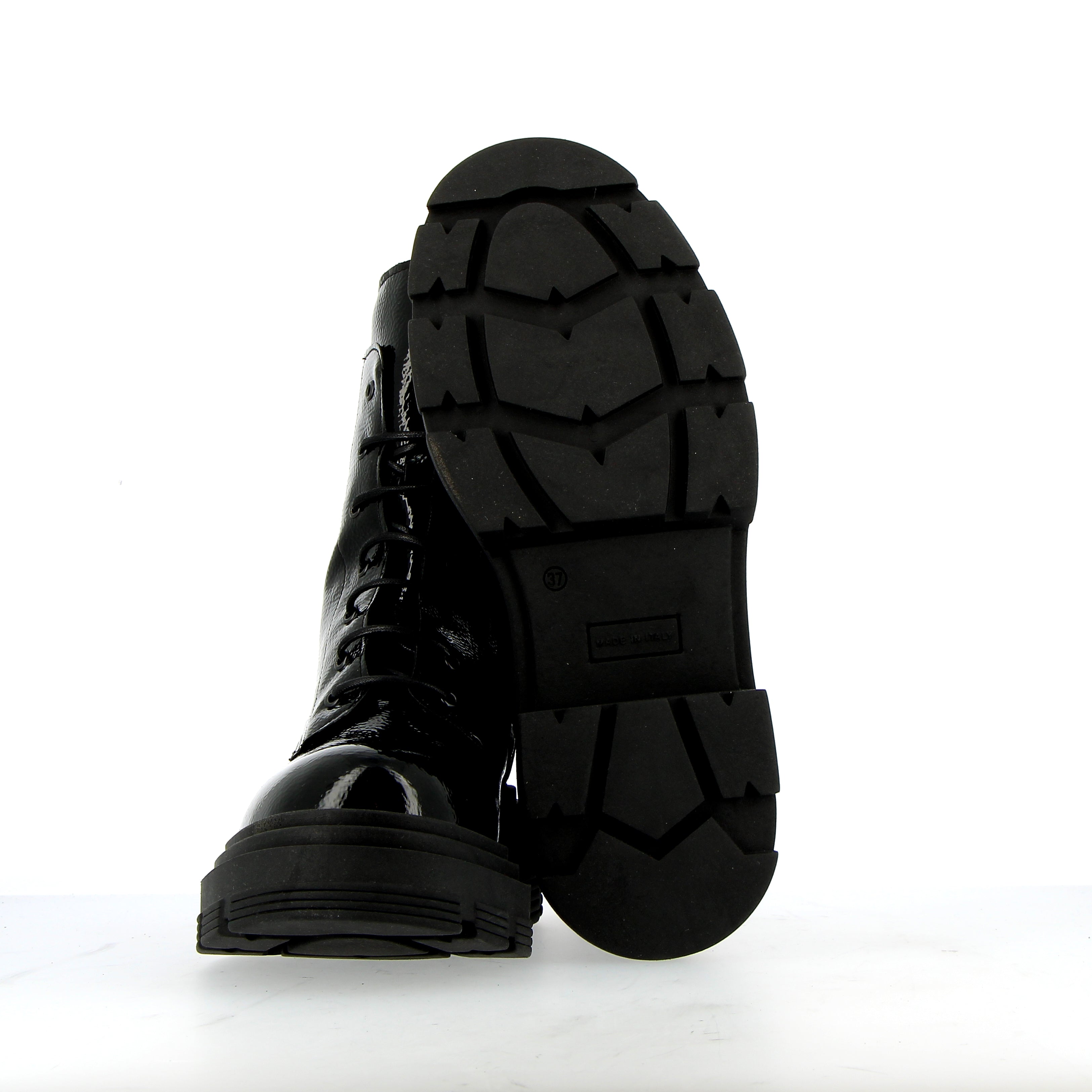 Black laquered combat boot