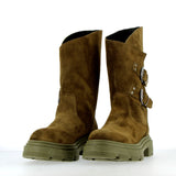 Military green suede middle boot with buckles
