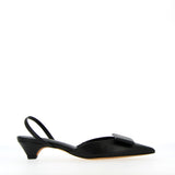 Black unlined nappa sling back with low heel