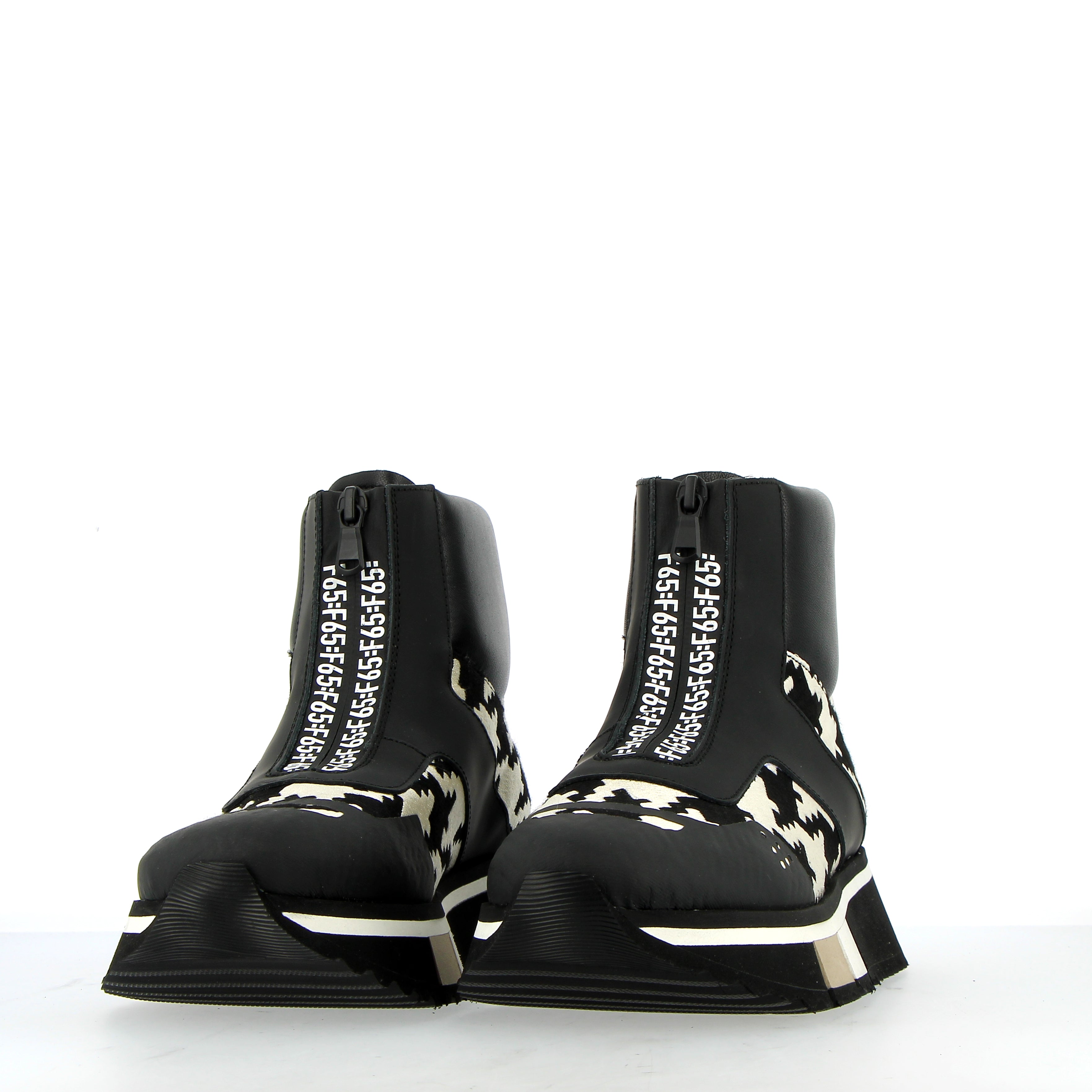Sneaker "pied de poule" bianco nero con cerniera