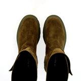 Military green suede middle boot with buckles