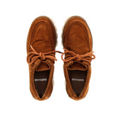 Lace-up moccasin in cognac suede with rubber sole