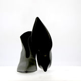 High neck decolletè in zinc gray nappa medium heel
