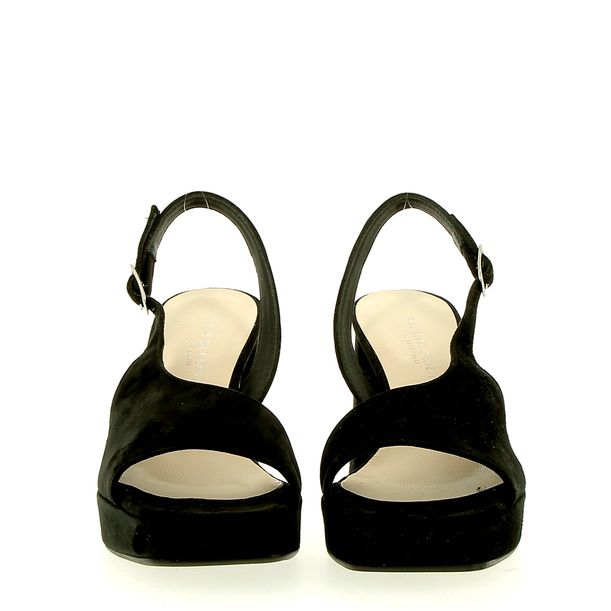 Sandalo con plateau in camoscio nero