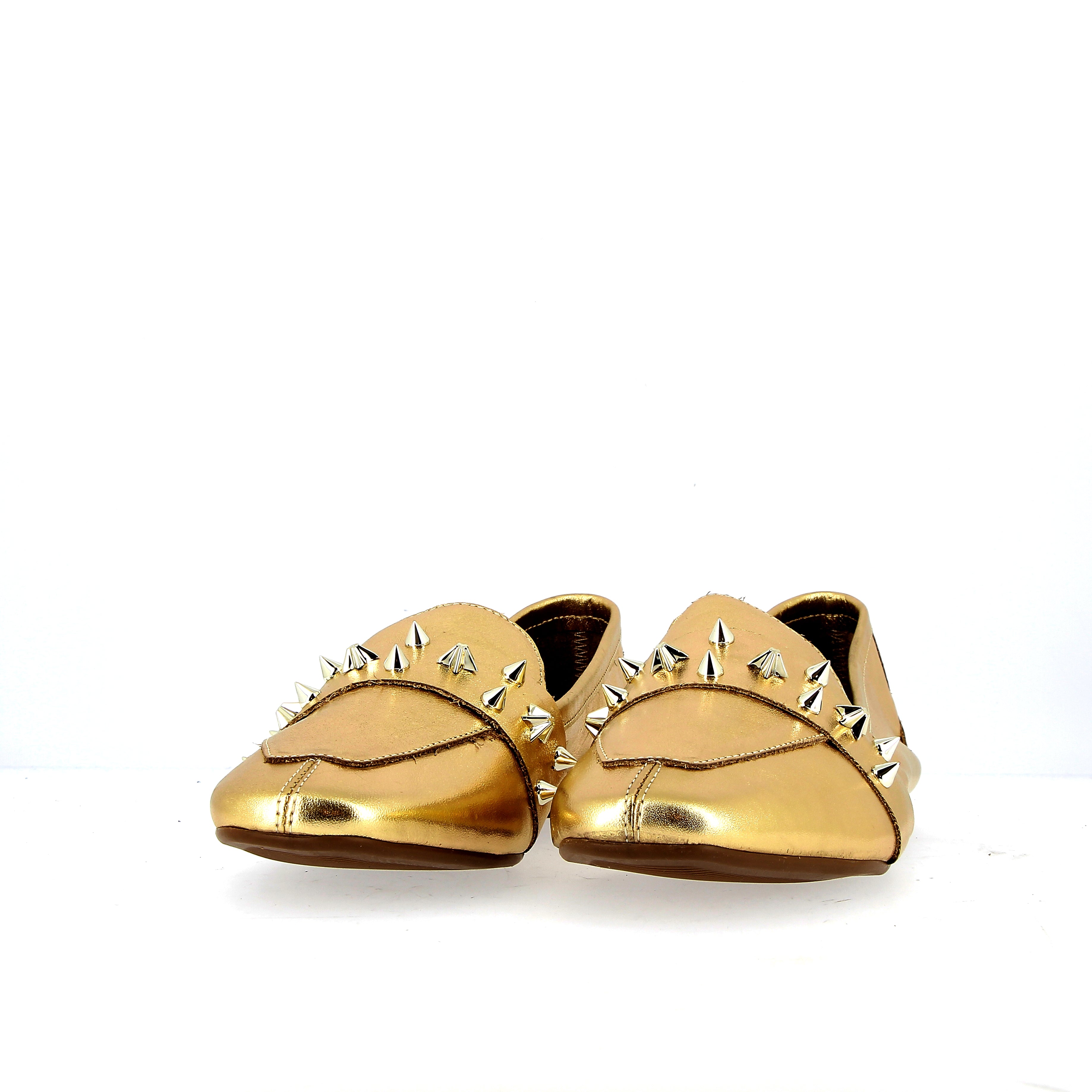 Gold leather moccasin with studs