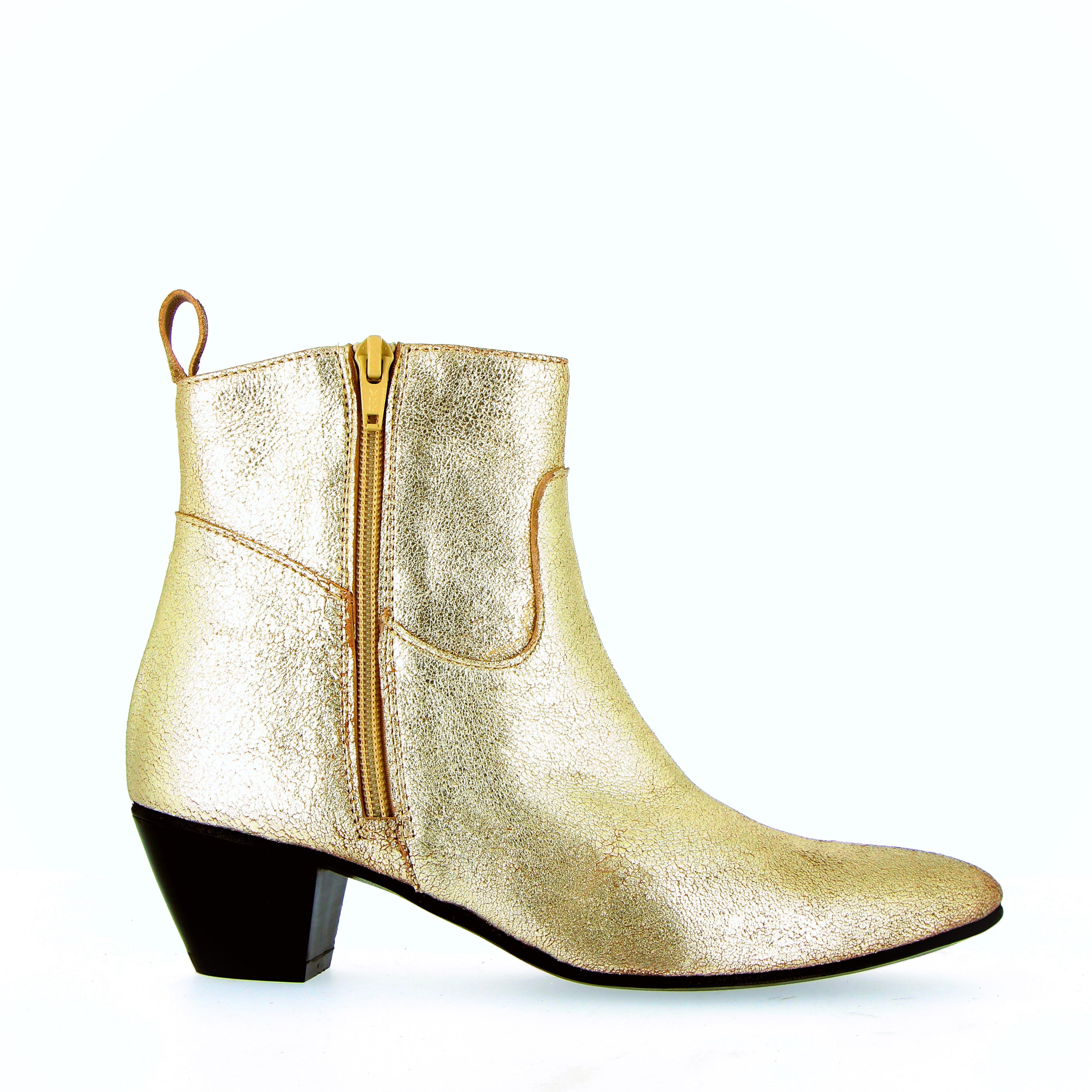 Ankle boot in soft shabby leather (platinum silver) with double zip