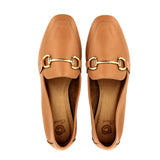 Nude leather moccasin with golden buckle