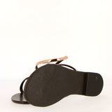 Low sandal in dark brown and gold leather