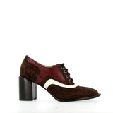 Lace-up in suede and tricolor leather with medium block heel