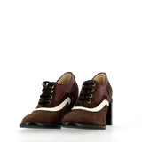 Lace-up in suede and tricolor leather with medium block heel