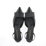 Black unlined nappa sling back with low heel