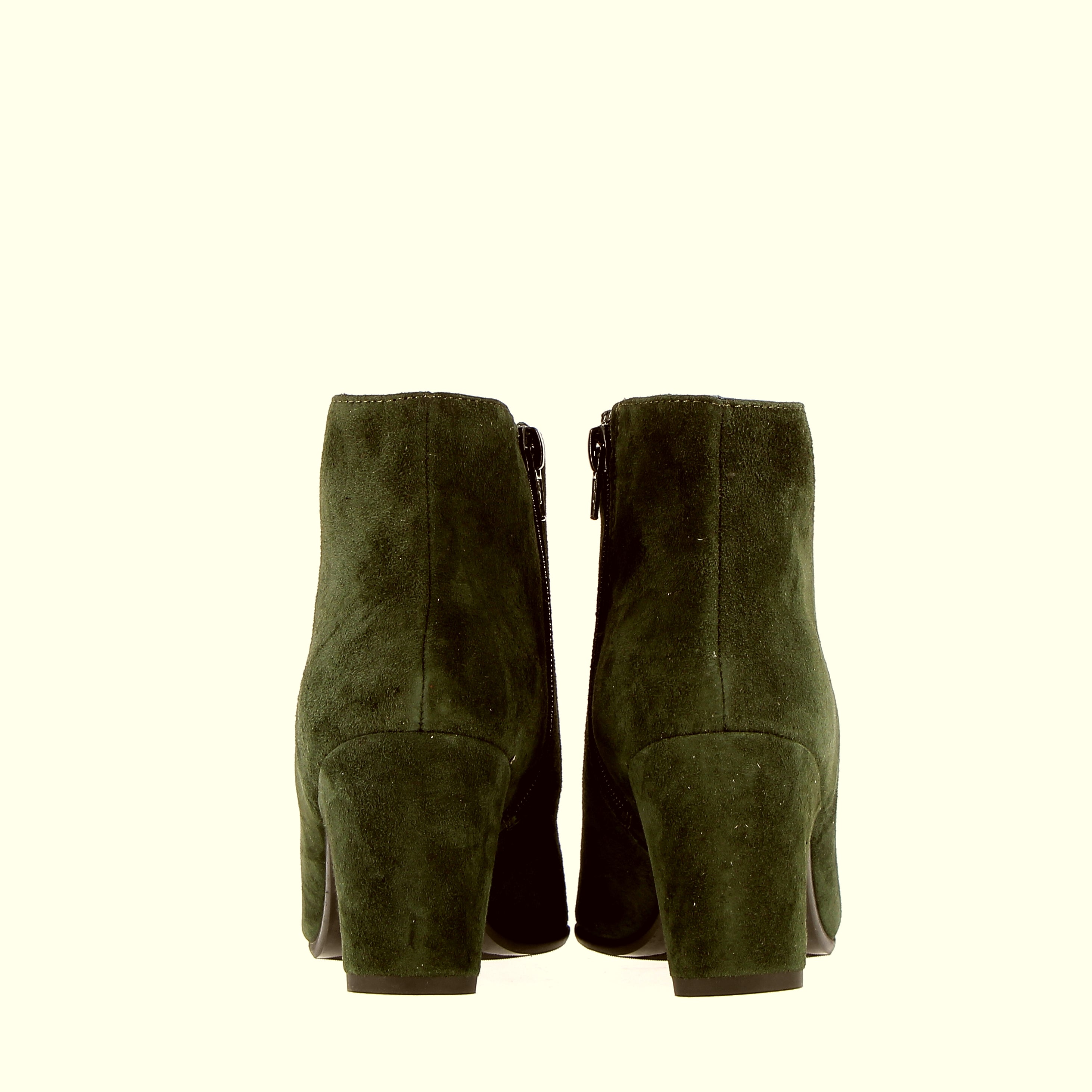Forest green suede ankle boot with medium block heel