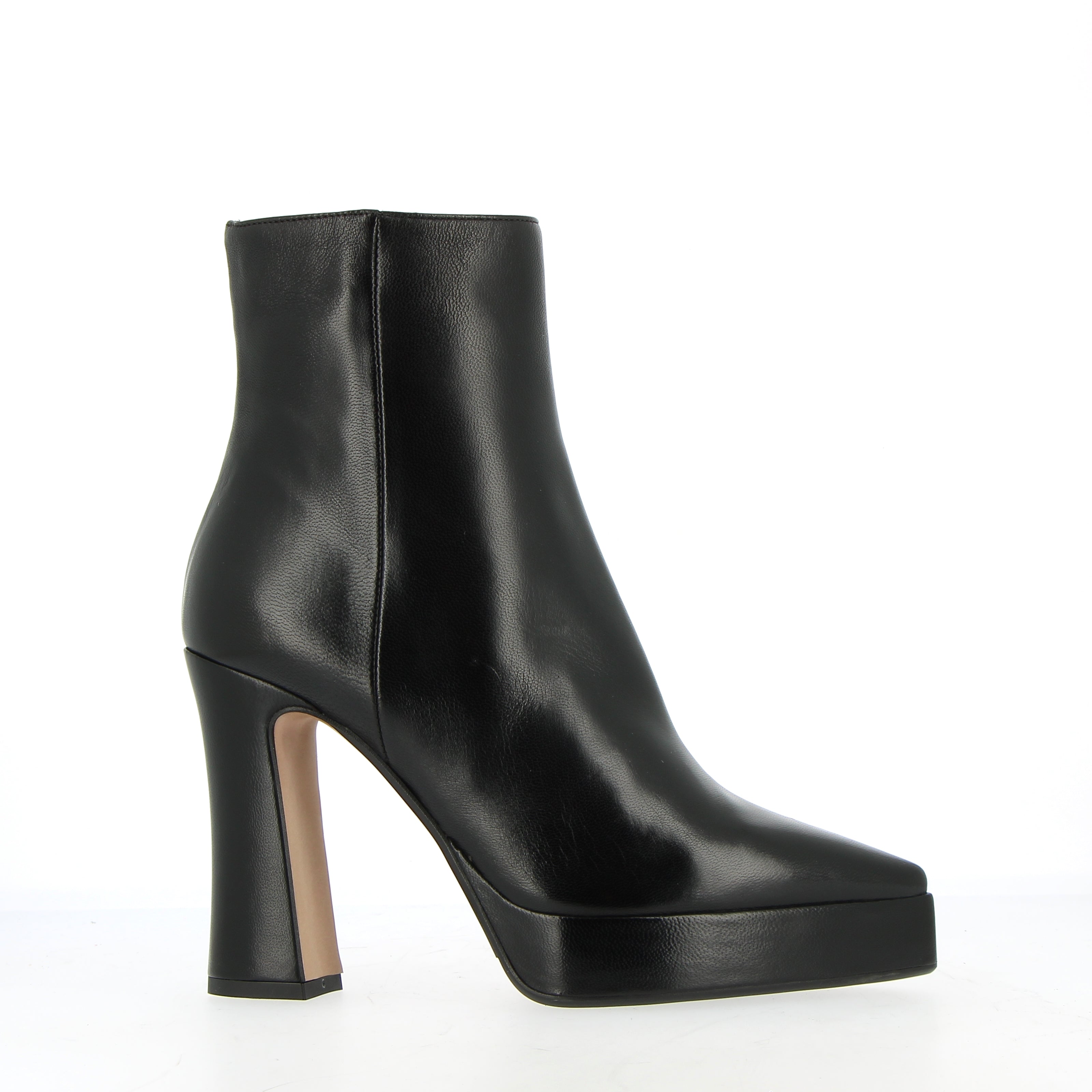 Black nappa platform pointed ankle boot