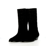 Black crocodile-print low-heel ankle boot