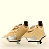 beige elastic texture sneaker with flex sole