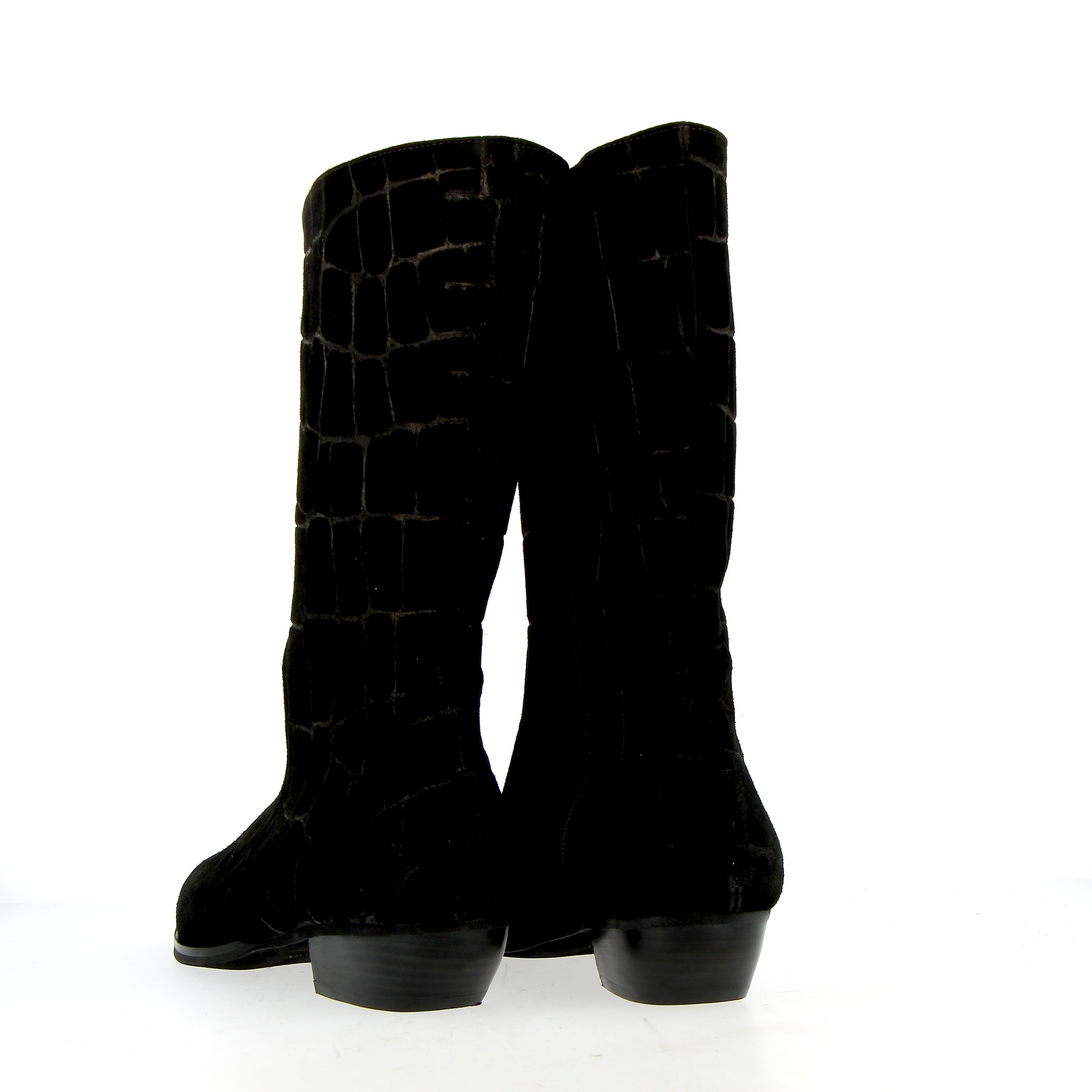 Black crocodile-print low-heel ankle boot