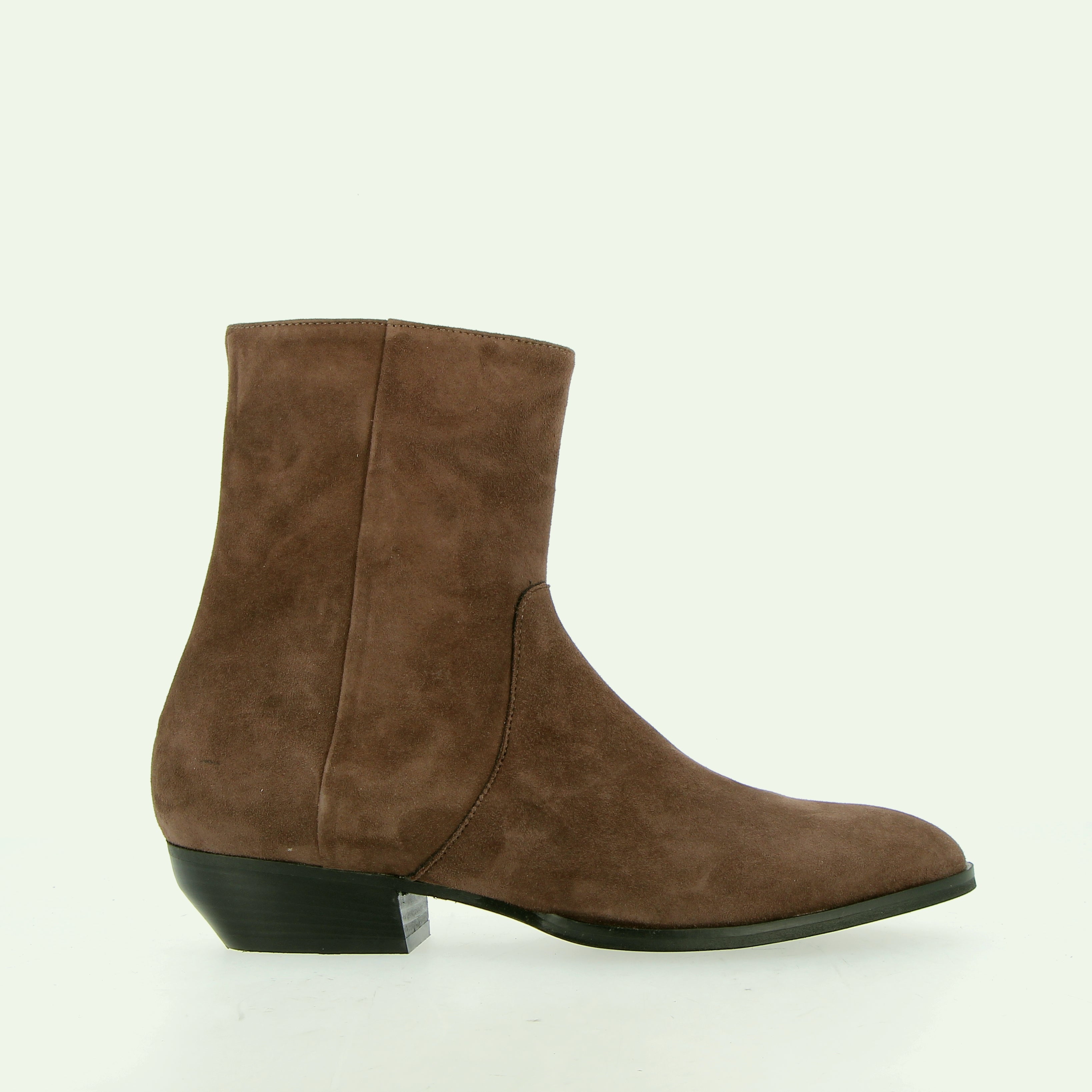 Stivaletto samosciato tortora zippato tacco basso