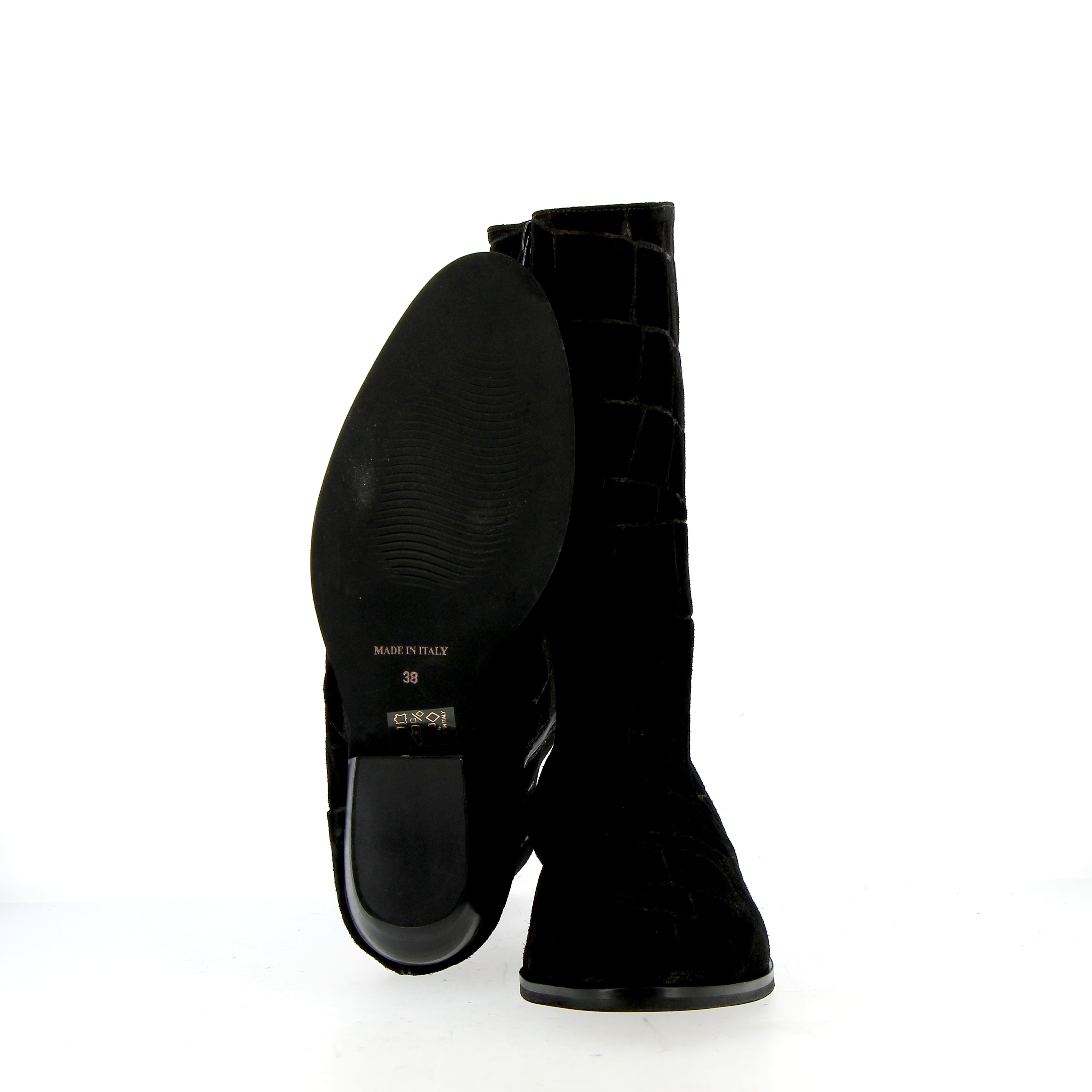 Black crocodile-print low-heel ankle boot