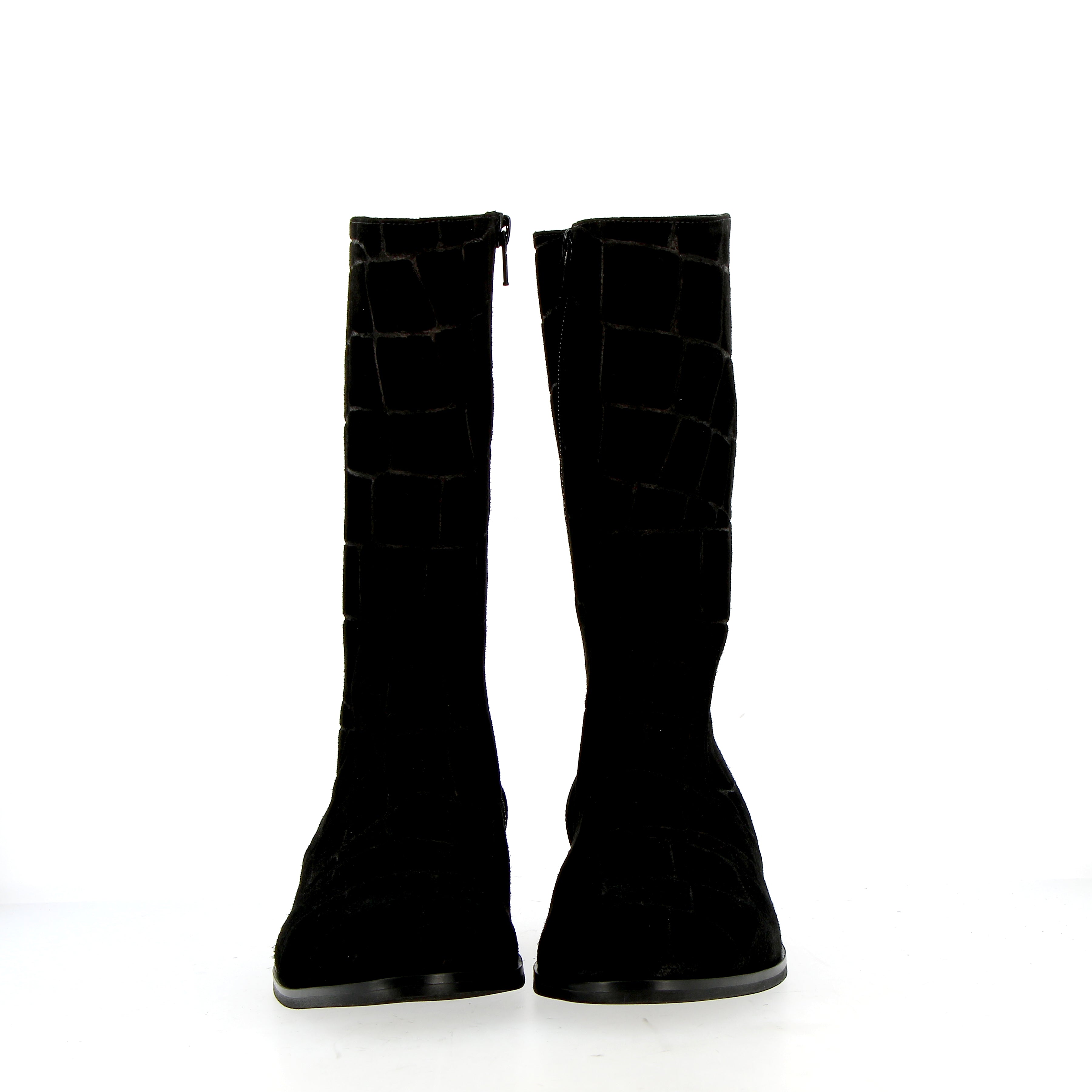 Black crocodile-print low-heel ankle boot