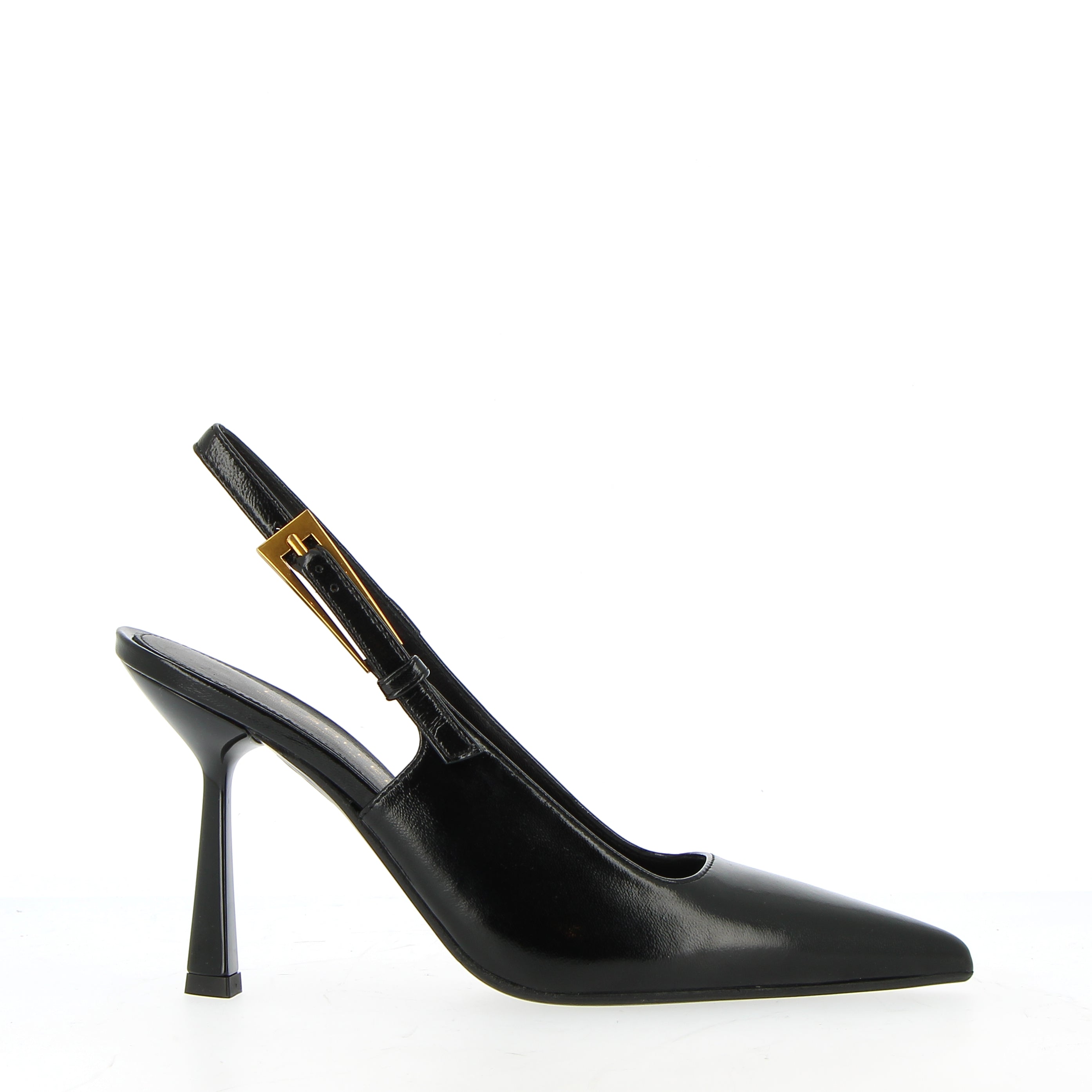 Slingback in naplack nero con fibbia dorata