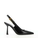 Black naplack slingback with golden buckle